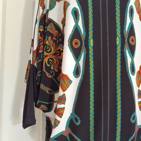 Eva Varro Colorful Ornate Chain Tassel Print Maximalist Dolman Cruise Wear Top M - Picture 5 of 14